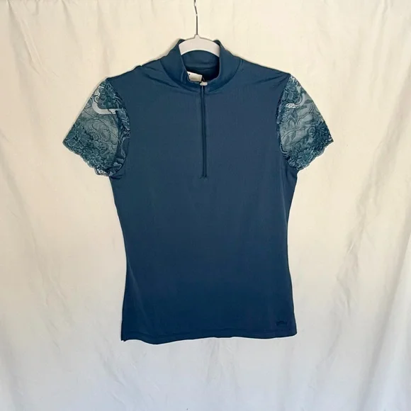 Chic Lace Sleeve Women's Blouse - Teal - Picture 4 of 6